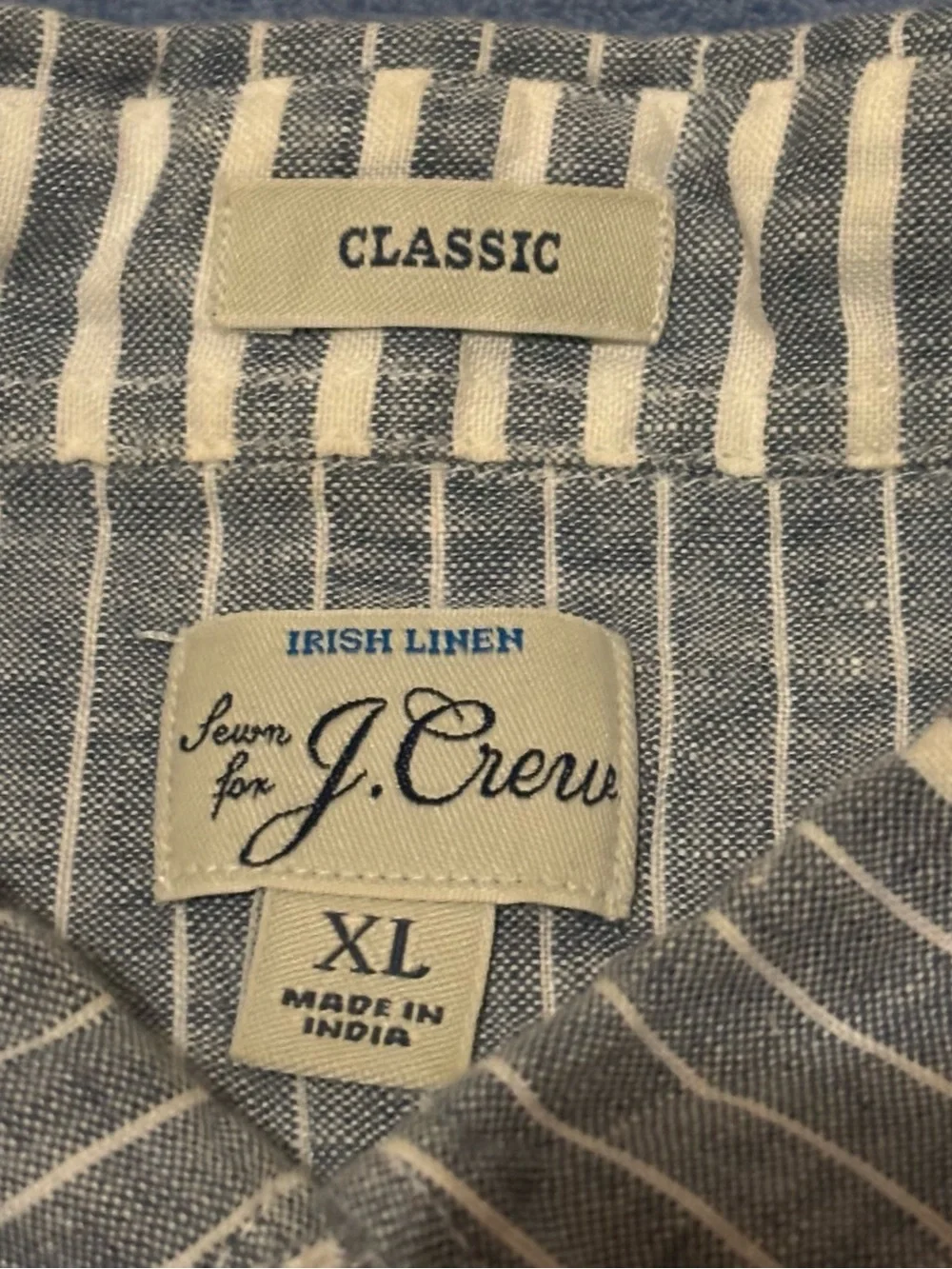J.Crew Baird McNutt Irish Linen Shirt Mens XL Blue White Stripe Short Sleeve